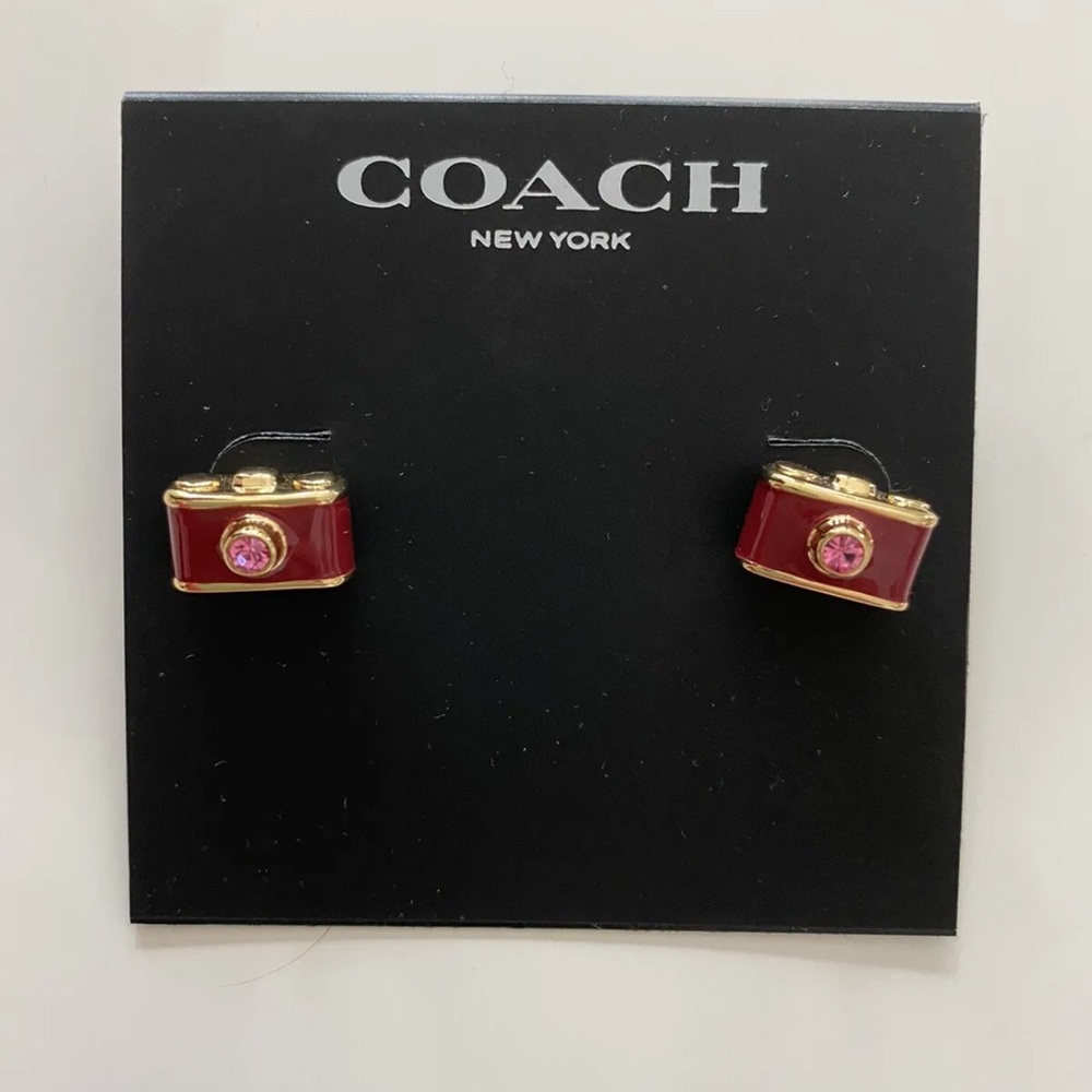 NWT Coach Camera Stud Gold Earrings